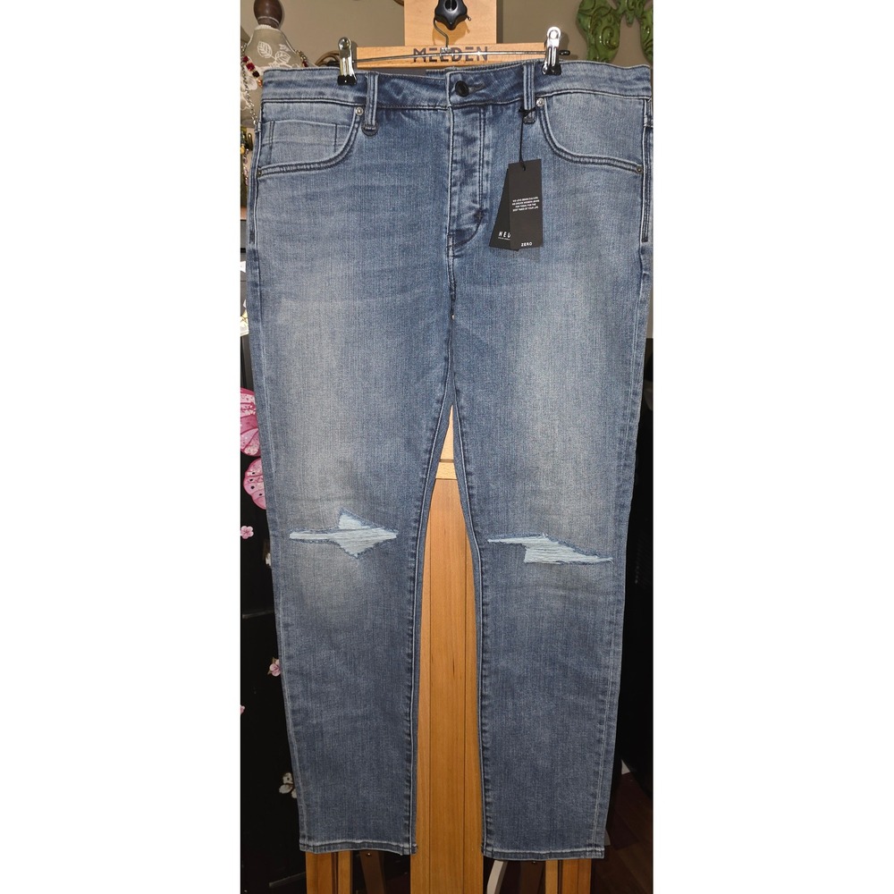 Neuw Iggy Skinny Jeans Mens 36x32 Logic Torn Blue Distressed Denim ZERO New